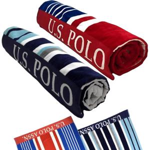 U.S. Polo Assn. Oversized (40” x 70”) Striped Nautical Design Beach Towel – Luxury Plush Cotton Hotel Quality for Bath, Pool – Bon Voyage Stripe(Blue/Red/White 2)