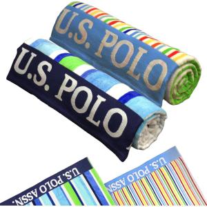 U.S. Polo Assn. Oversized (40” x 70”) Striped Nautical Design Beach Towel – Luxury Plush Cotton Hotel Quality for Bath, Pool – Bon Voyage Stripe(Green/Blue/Colorful)