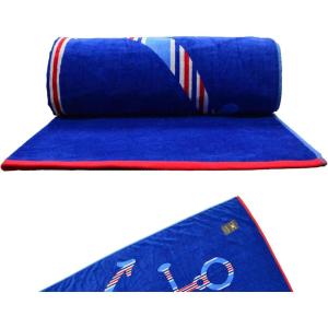 U.S. Polo Assn. Oversized (40” x 70”) Striped Nautical Design Beach Towel – Luxury Plush Cotton Hotel Quality for Bath, Pool – Bon Voyage Stripe(Zig Zag Stripe and Anchor)