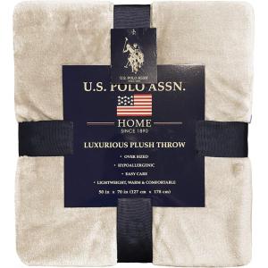 U.S. Polo Assn. Oversized Lightweight Throw Blanket for Bed/Sofa – Soft Fleece Couch Blankets and Throws – Cozy Decorative Bedding – 50″x70″/Ocean(Cream)