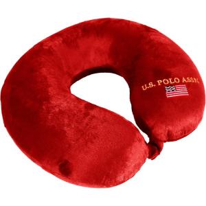 U.S. Polo Assn. Plush Memory Foam Travel Neck Pillow, Red(Red)