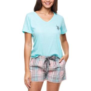 U.S. Polo Assn. Summer Pajamas for Women 2 Piece with T-Shirt and Shorts – Summer PJs for Women Set(Mint W/ Pockets)