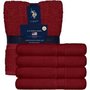 U.S. Polo Assn. USPA 4PC Bath Towel Set(Red)