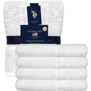 U.S. Polo Assn. USPA 4PC Bath Towel Set(White)