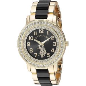 U.S. Polo Assn. Women’s Gold-Tone Watch with Black Dial and Crystal Bezel – Two-Tone Link Bracelet Quartz Analog Timepiece Fits Wrists 5.5″-8″ with 40mm Case in Gift-Box