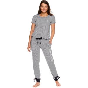 U.S. Polo Assn. Women’s Lounge and Pajama Set – Short-Sleeve Top and Jogger Pajamas for Women(Navy1)