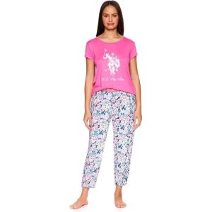 U.S. Polo Assn. Women’s Lounge and Pajama Set – Short-Sleeve Top and Jogger Pajamas for Women(Pretty in Pink)