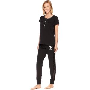 U.S. Polo Assn. Womens Pajama Set – Short Sleeve PJs with Jogger Pajama Pants…(Black)
