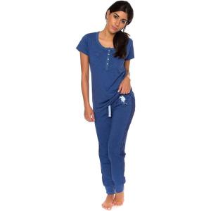 U.S. Polo Assn. Womens Pajama Set – Short Sleeve PJs with Jogger Pajama Pants…(Blue Depth Heather)