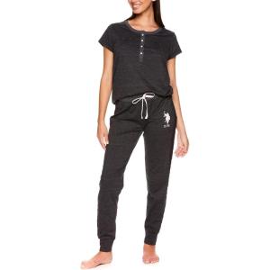 U.S. Polo Assn. Womens Pajama Set – Short Sleeve PJs with Jogger Pajama Pants…(Dark Charcoal Heather1)