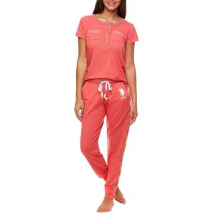 U.S. Polo Assn. Womens Pajama Set – Short Sleeve PJs with Jogger Pajama Pants…(Georgia Peach Heather)