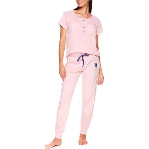 U.S. Polo Assn. Womens Pajama Set – Short Sleeve PJs with Jogger Pajama Pants…(Light Pink Heather2)
