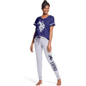 U.S. Polo Assn. Womens Pajama Set – Short Sleeve Shirt and Pajama Pants Sleepwear and Lounge Sets for Women(Navy 1-v-neck)