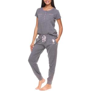 U.S. Polo Assn. Womens Pajama Set with Pockets – Short Sleeve Shirt and Pajama Pants Pj Set(Charcoal Heather)