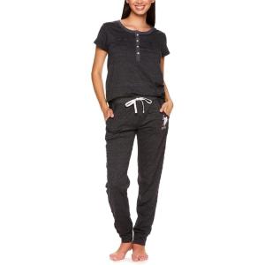 U.S. Polo Assn. Womens Pajama Set with Pockets – Short Sleeve Shirt and Pajama Pants Pj Set(Dark Charcoal Heather1)