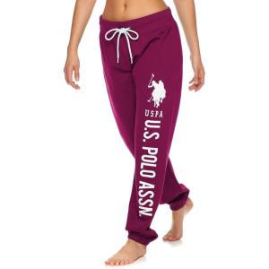 U.S. Polo Assn. Womens Sweatpants – Women Joggers Sweats with Logo Print – French Terry Poly-Cotton(Berry3)