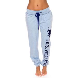U.S. Polo Assn. Womens Sweatpants – Women Joggers Sweats with Logo Print – French Terry Poly-Cotton(Blue Yonder Heather With Navy Blue Print)