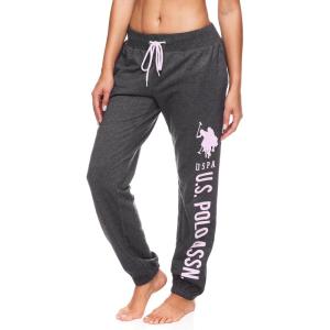 U.S. Polo Assn. Womens Sweatpants – Women Joggers Sweats with Logo Print – French Terry Poly-Cotton(Dark Charcoal Heather With Light Pink Print)