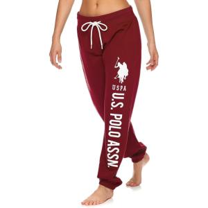 U.S. Polo Assn. Womens Sweatpants – Women Joggers Sweats with Logo Print – French Terry Poly-Cotton(Deep Red)