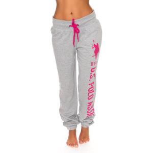 U.S. Polo Assn. Womens Sweatpants – Women Joggers Sweats with Logo Print – French Terry Poly-Cotton(Heather Grey With Bright Pink Print)