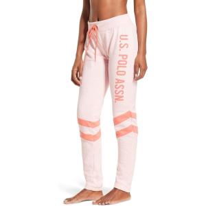 U.S. Polo Assn. Womens Sweatpants – Women Joggers Sweats with Logo Print – French Terry Poly-Cotton(Light Pink Heather With Stripe)