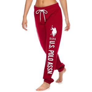 U.S. Polo Assn. Womens Sweatpants – Women Joggers Sweats with Logo Print – French Terry Poly-Cotton(Red)