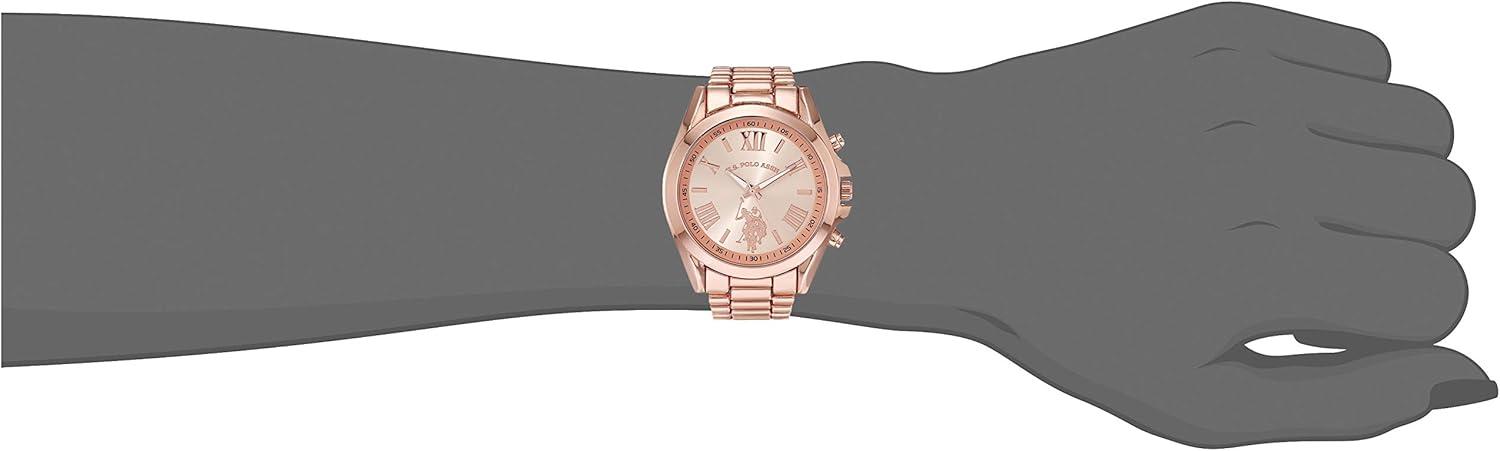 imageUS Polo Assn Womens Rose Gold ChronographStyle Watch Polished Finish with Roman Numerals Durable Metal Bracelet and Quartz Movement for Stylish Everyday Wear