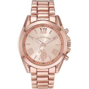 U.S. Polo Assn. Women’s Rose Gold Chronograph-Style Watch – Polished Finish with Roman Numerals, Durable Metal Bracelet, and Quartz Movement for Stylish Everyday Wear