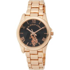 U.S. Polo Assn. Women’s Rose Gold Watch with Black Dial and Roman Numerals – Analog Quartz Timepiece with Polished Link Bracelet Fits Wrists 5.5″-8″ in Gift-Box