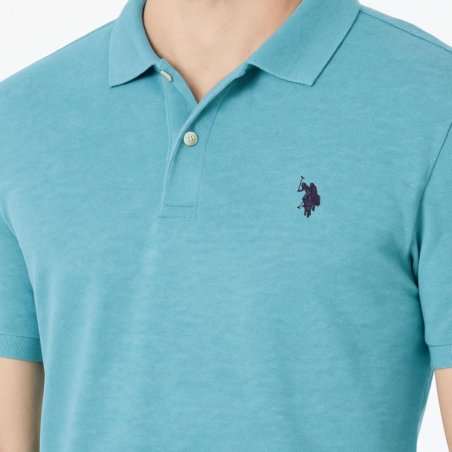 image:imageUS Polo Assn Mens Classic Polo Shirt TwoButton Closure Pique Polo Shirt Summer Fashion Golf ShirtHorizon Blue Heather