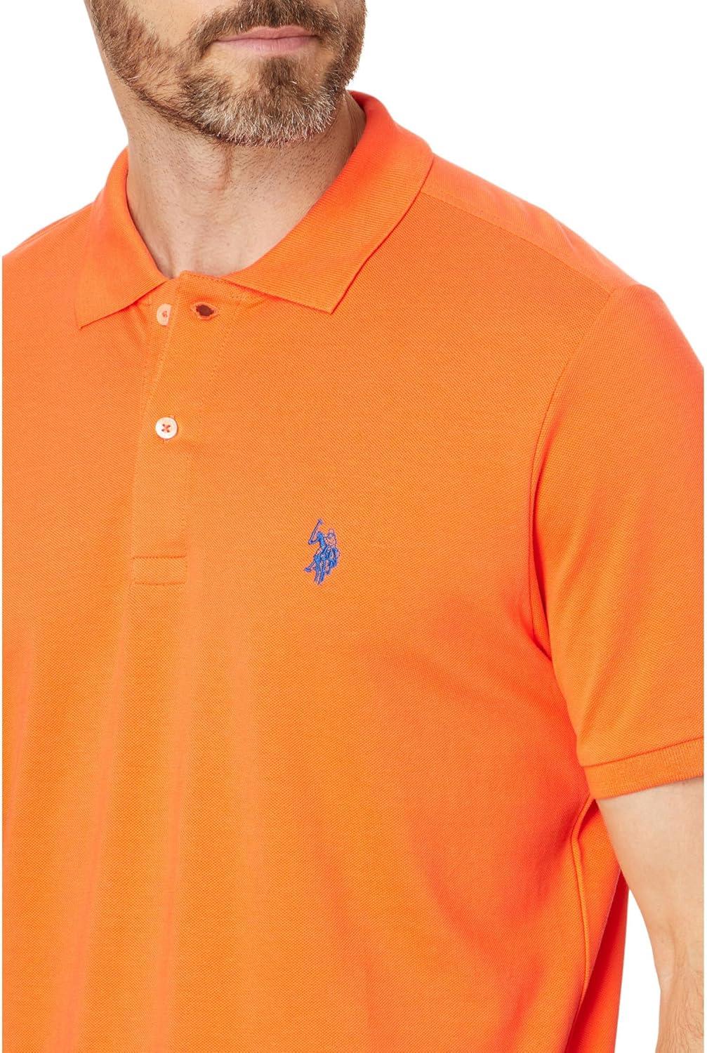 image:imageUS Polo Assn Mens Classic Polo Shirt TwoButton Closure Pique Polo Shirt Summer Fashion Golf ShirtMadras Orange