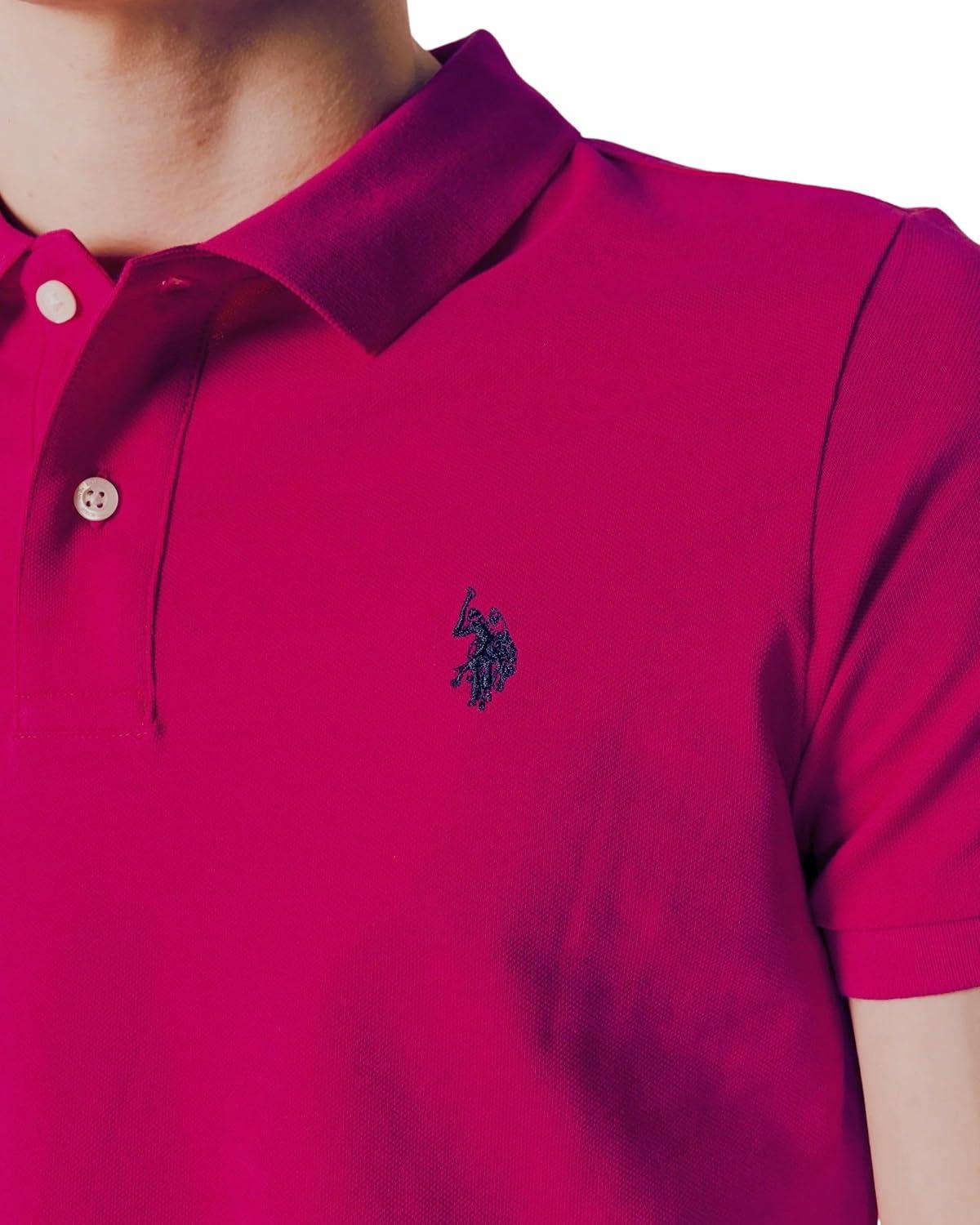 image:imageUS Polo Assn Mens Classic Polo Shirt TwoButton Closure Pique Polo Shirt Summer Fashion Golf ShirtPink Peacock 6015