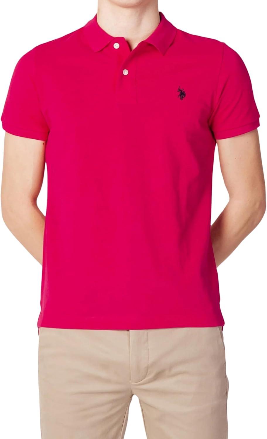 image:imageUS Polo Assn Mens Classic Polo Shirt TwoButton Closure Pique Polo Shirt Summer Fashion Golf ShirtPink Peacock 6015