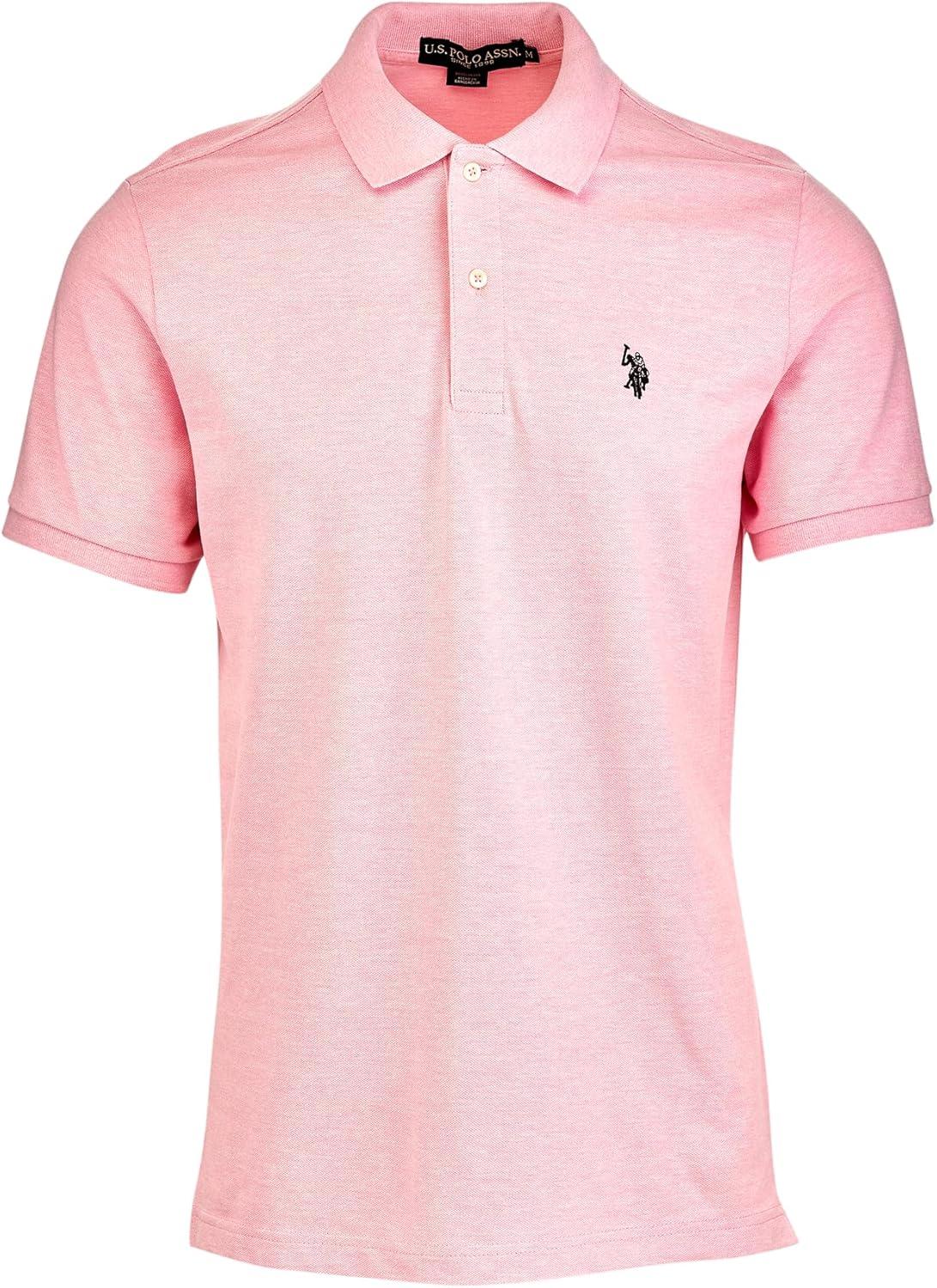 image:imageUS Polo Assn Mens Classic Polo Shirt TwoButton Closure Pique Polo Shirt Summer Fashion Golf ShirtPink Sunset HeatherBlack