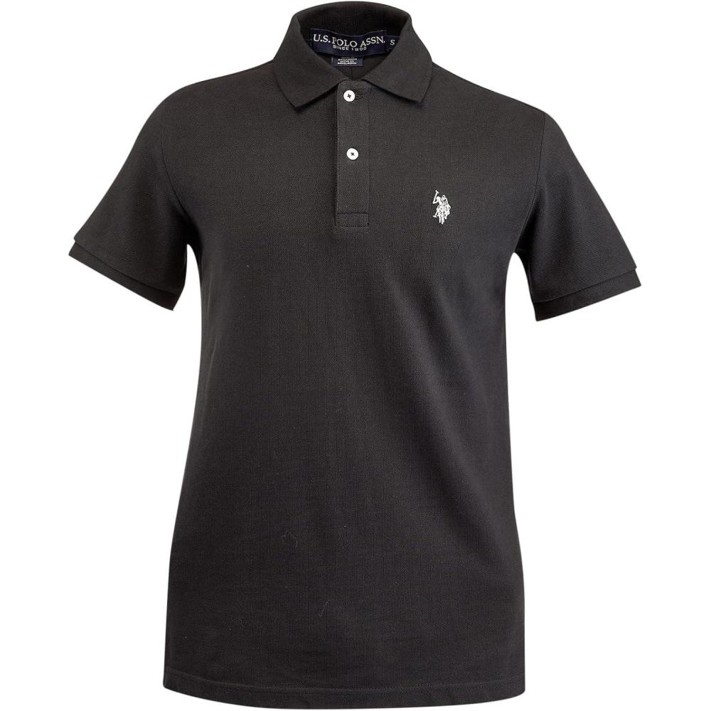 image:imageUS Polo Assn Mens Classic Polo Shirt TwoButton Closure Pique Polo Shirt Summer Fashion Golf ShirtBlackLight Grey