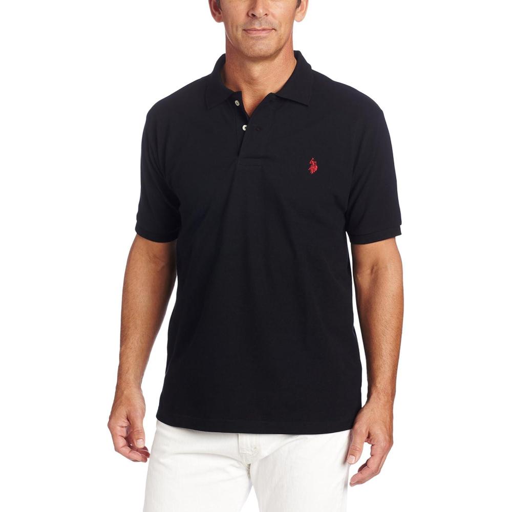 image:imageUS Polo Assn Mens Classic Polo Shirt TwoButton Closure Pique Polo Shirt Summer Fashion Golf ShirtBlackRed