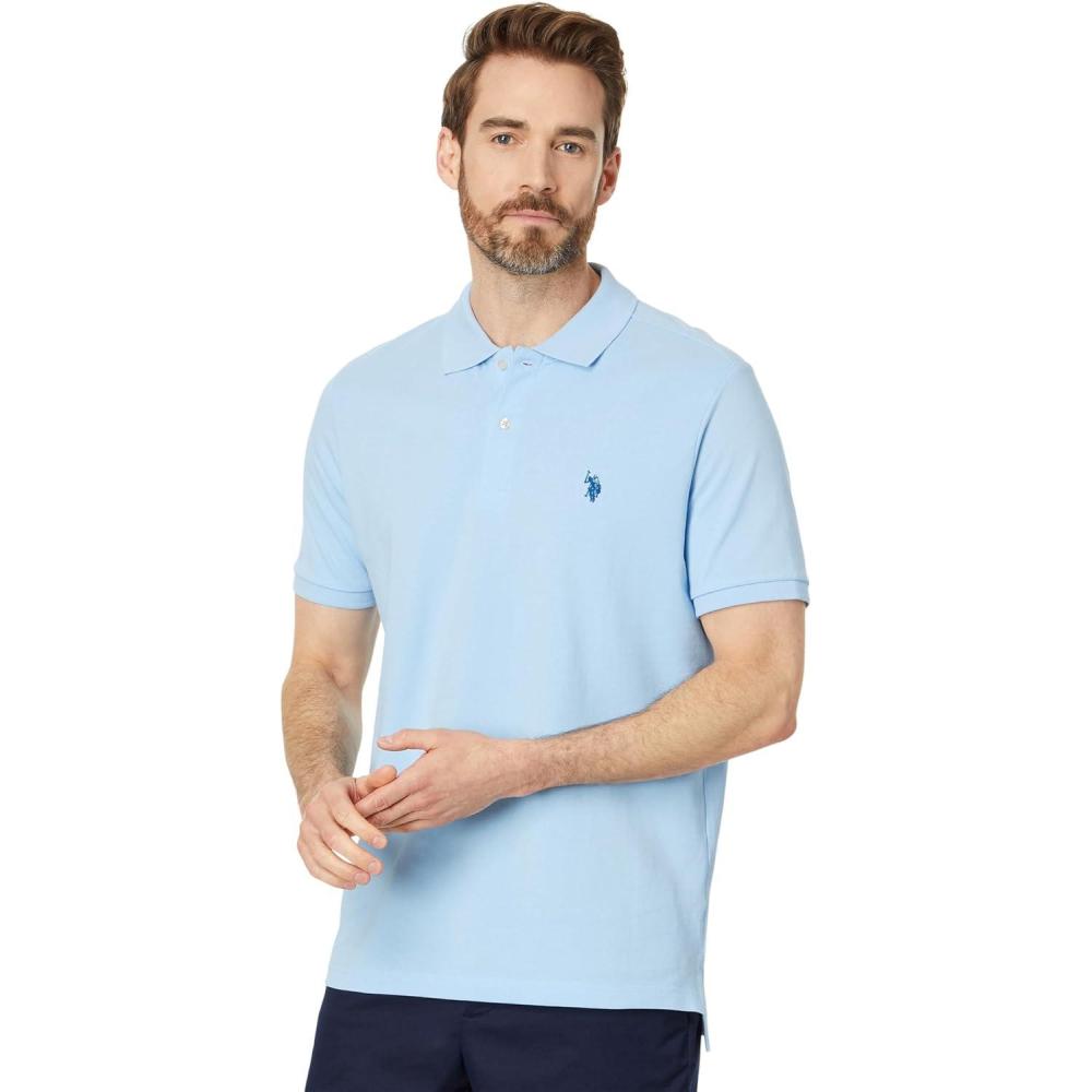 image:imageUS Polo Assn Mens Classic Polo Shirt TwoButton Closure Pique Polo Shirt Summer Fashion Golf ShirtBlue Oxford
