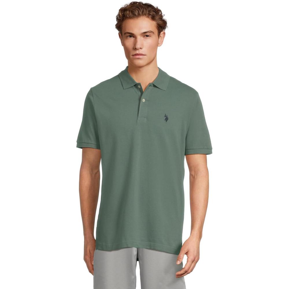 image:imageUS Polo Assn Mens Classic Polo Shirt TwoButton Closure Pique Polo Shirt Summer Fashion Golf ShirtEvening Cactus