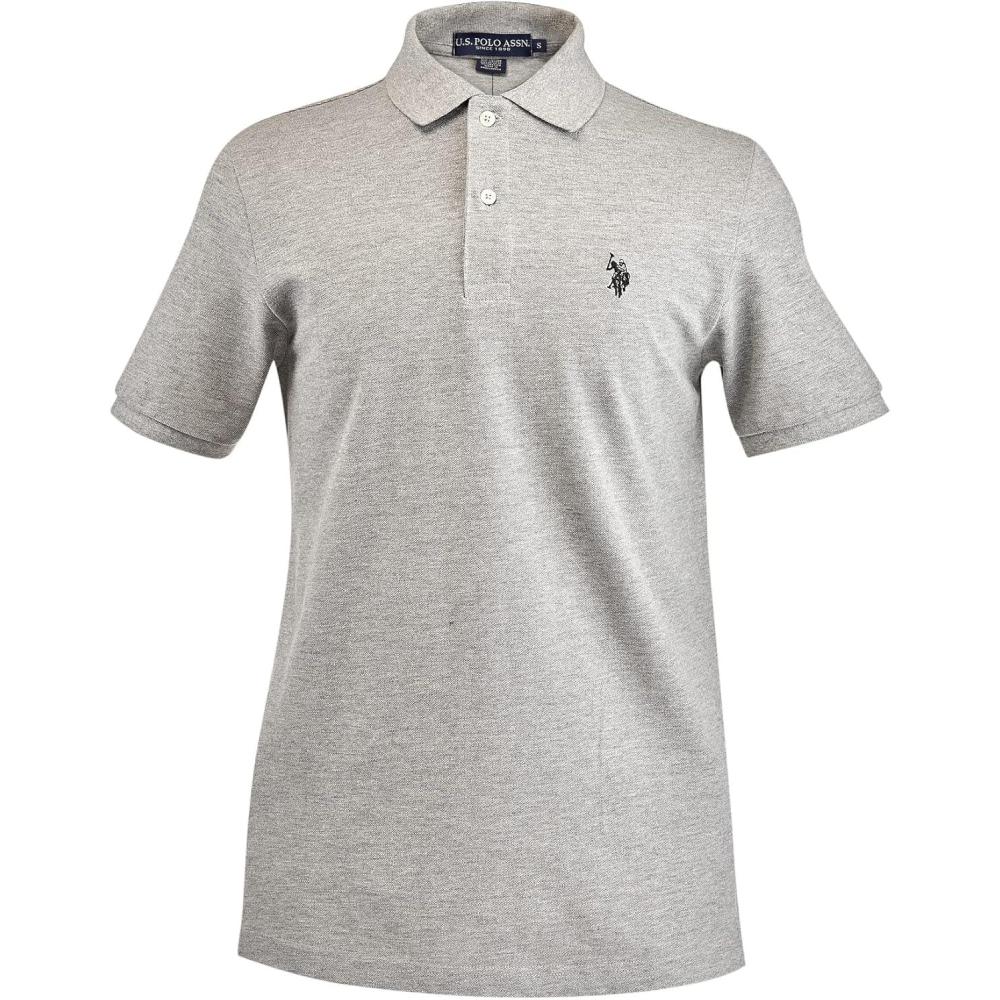 image:imageUS Polo Assn Mens Classic Polo Shirt TwoButton Closure Pique Polo Shirt Summer Fashion Golf ShirtHeather GreyBlack