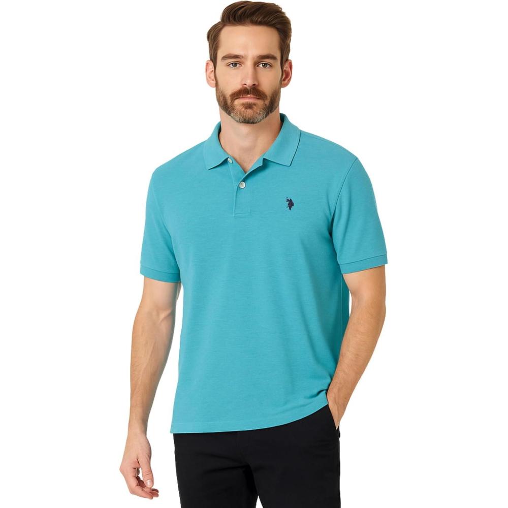 image:imageUS Polo Assn Mens Classic Polo Shirt TwoButton Closure Pique Polo Shirt Summer Fashion Golf ShirtHorizon Blue Heather