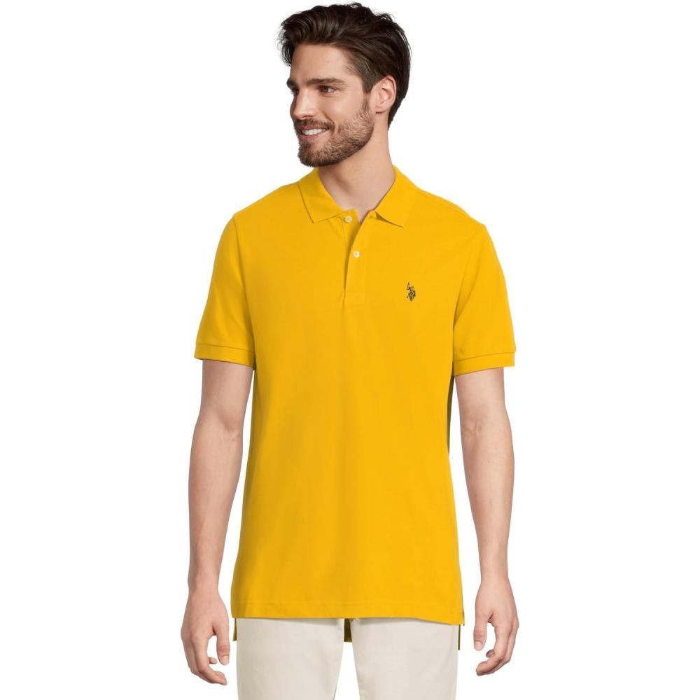 image:imageUS Polo Assn Mens Classic Polo Shirt TwoButton Closure Pique Polo Shirt Summer Fashion Golf ShirtHudson Gold