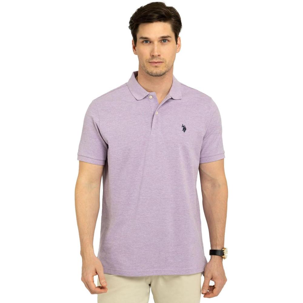 image:imageUS Polo Assn Mens Classic Polo Shirt TwoButton Closure Pique Polo Shirt Summer Fashion Golf ShirtLilac Heather