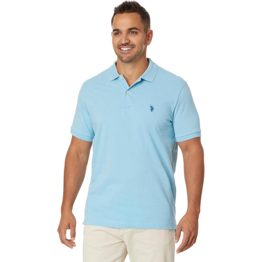 image:imageUS Polo Assn Mens Classic Polo Shirt TwoButton Closure Pique Polo Shirt Summer Fashion Golf ShirtMainsail Blue