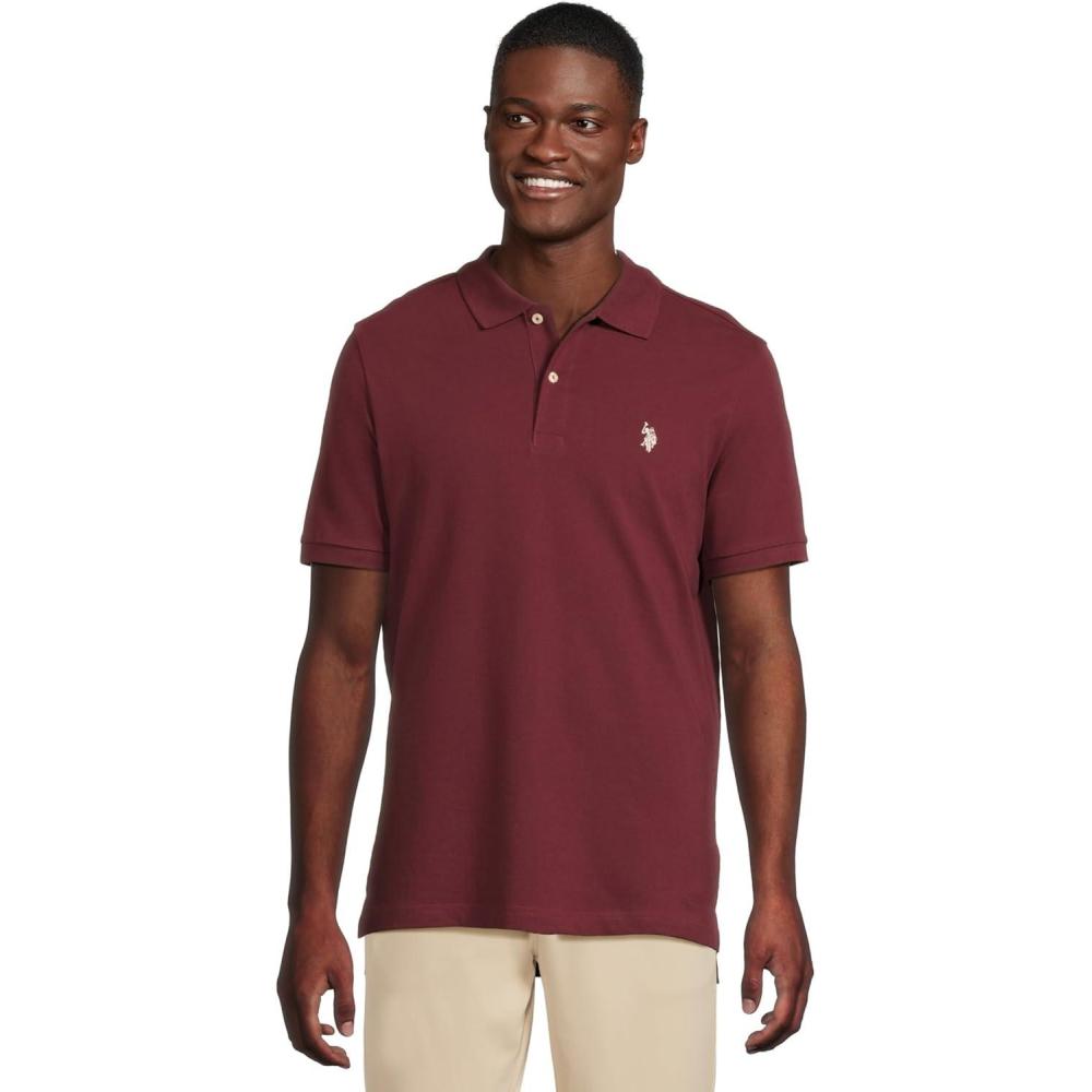 image:imageUS Polo Assn Mens Classic Polo Shirt TwoButton Closure Pique Polo Shirt Summer Fashion Golf ShirtMaroon Fall