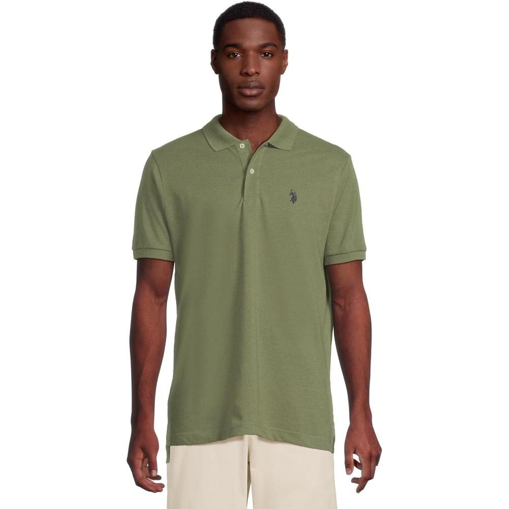 image:imageUS Polo Assn Mens Classic Polo Shirt TwoButton Closure Pique Polo Shirt Summer Fashion Golf ShirtMoss Mountain Heather