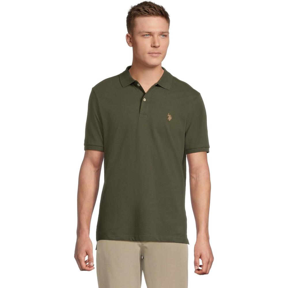 image:imageUS Polo Assn Mens Classic Polo Shirt TwoButton Closure Pique Polo Shirt Summer Fashion Golf ShirtOlive Trail