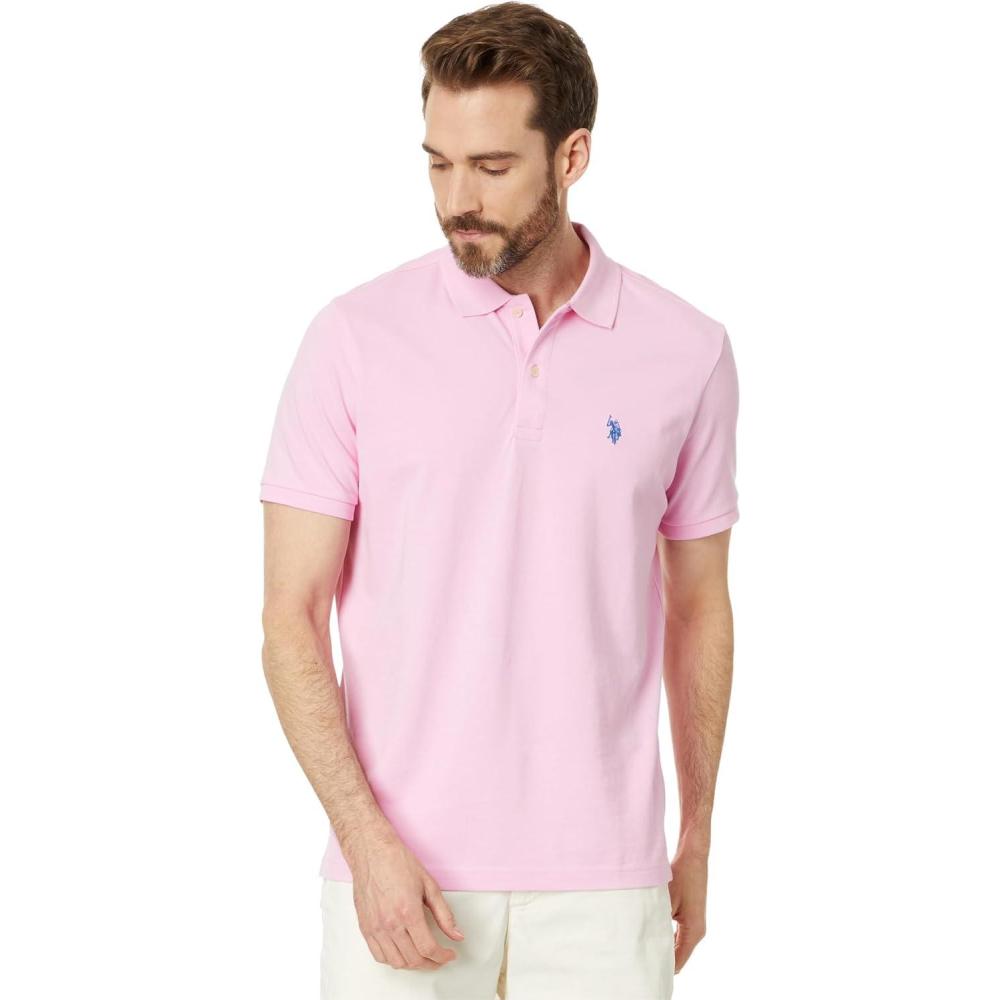 image:imageUS Polo Assn Mens Classic Polo Shirt TwoButton Closure Pique Polo Shirt Summer Fashion Golf ShirtPink Hour