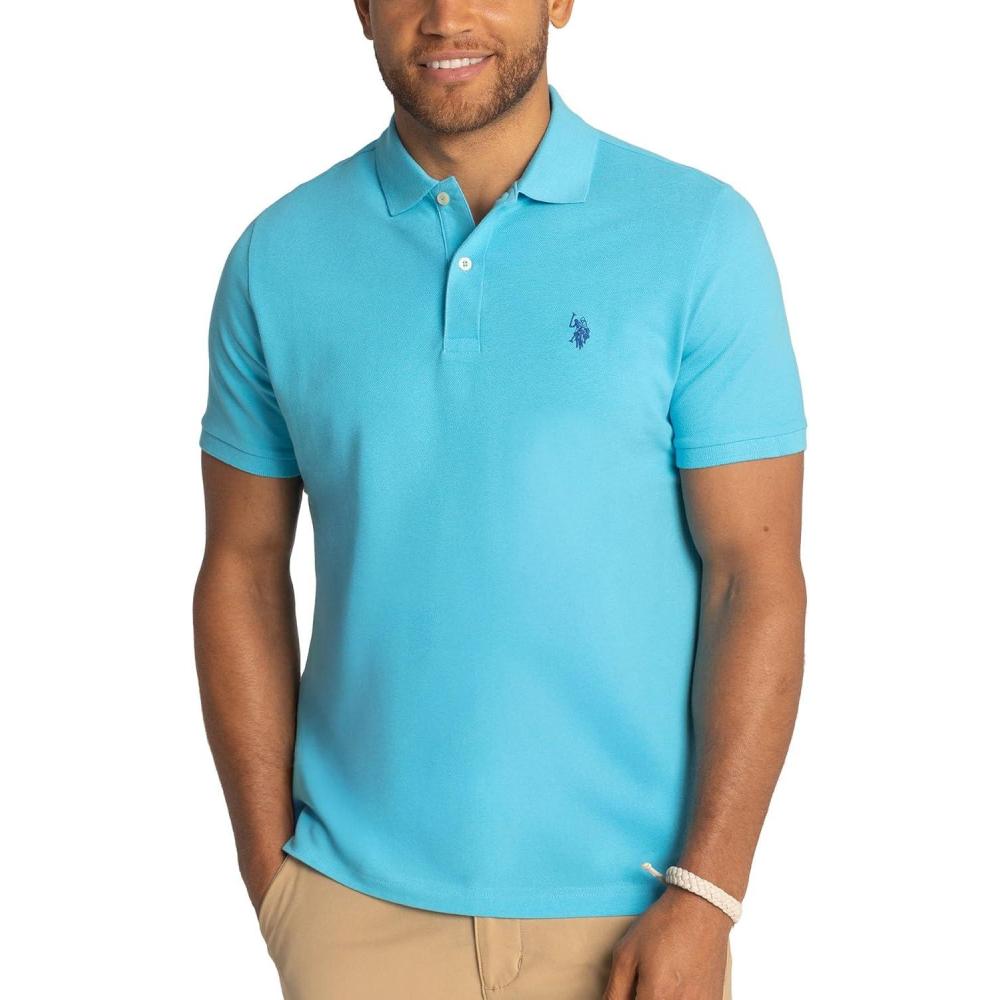 image:imageUS Polo Assn Mens Classic Polo Shirt TwoButton Closure Pique Polo Shirt Summer Fashion Golf ShirtRiver Blue