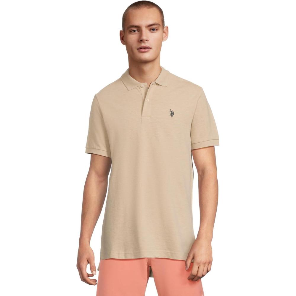 image:imageUS Polo Assn Mens Classic Polo Shirt TwoButton Closure Pique Polo Shirt Summer Fashion Golf ShirtSour Dough Heather