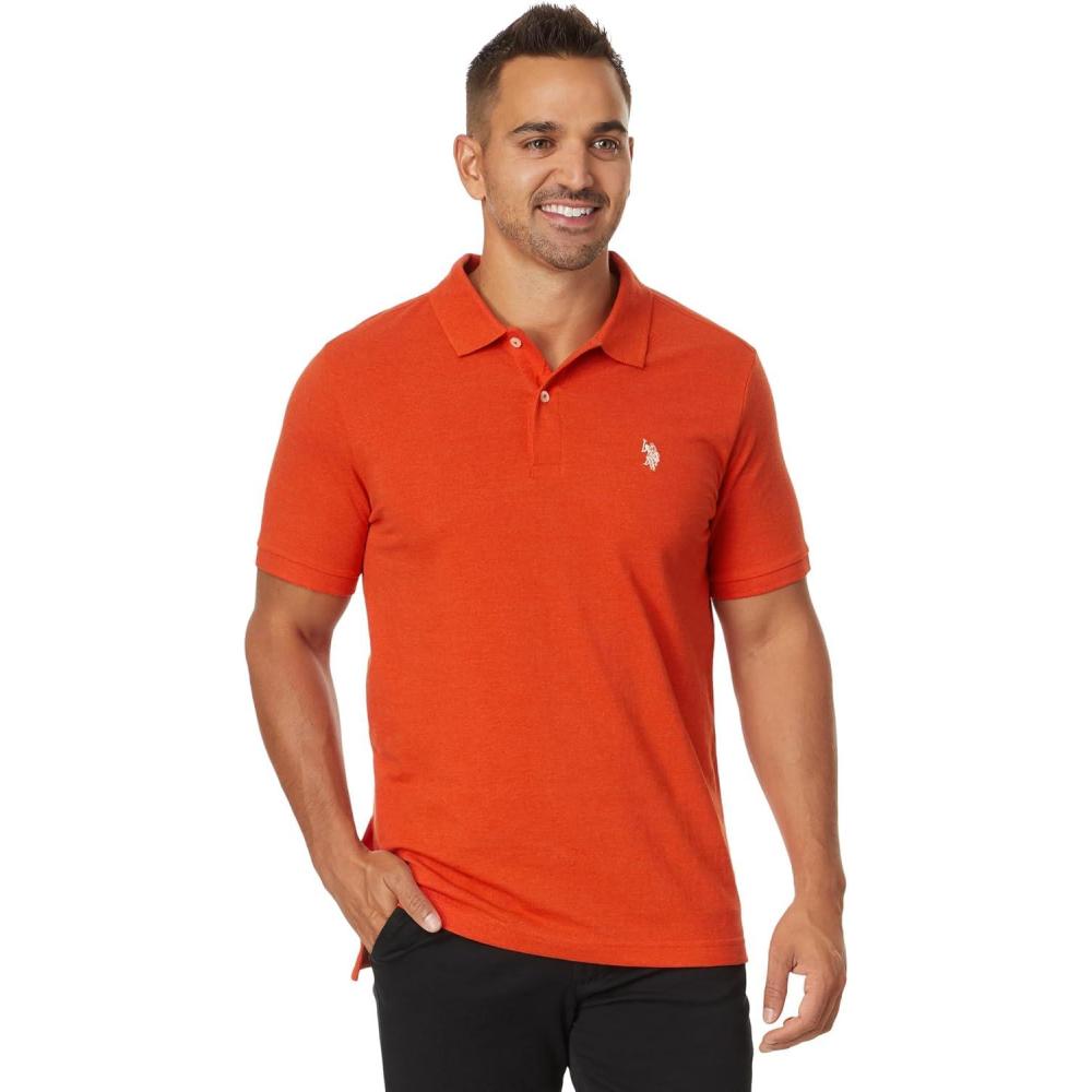 image:imageUS Polo Assn Mens Classic Polo Shirt TwoButton Closure Pique Polo Shirt Summer Fashion Golf ShirtTangerine Heather